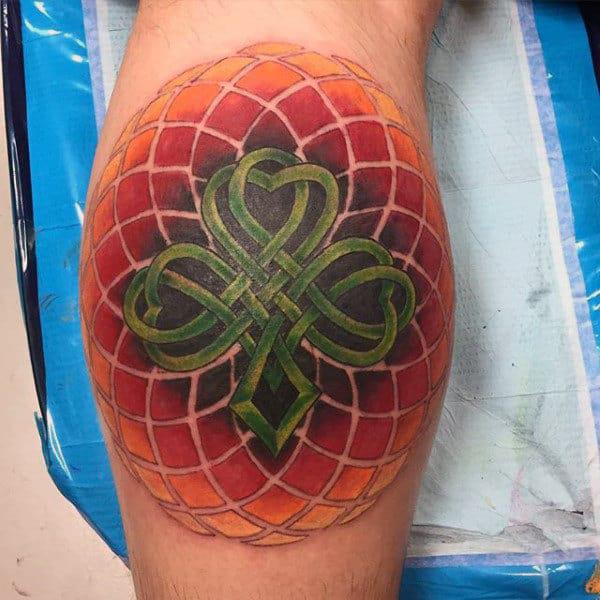 Geometric shamrock calf tattoo