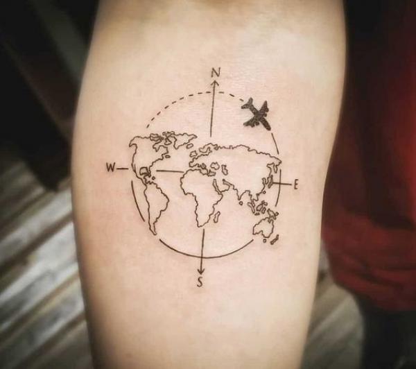 Globe map outline tattoo