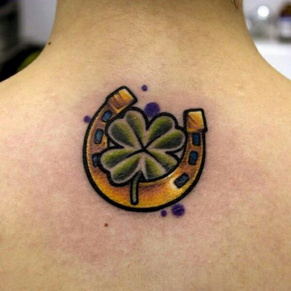 Golden horseshoe with Shamrock Tattoo
