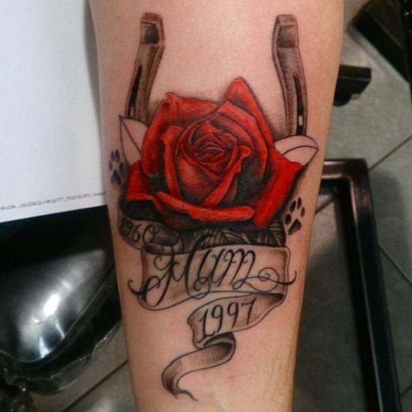Horseshoe with rose and year tattoo for mum