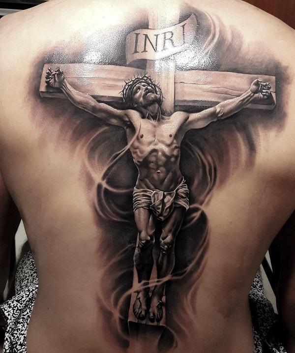 INRI crucifixion of Jesus Christ tattoo