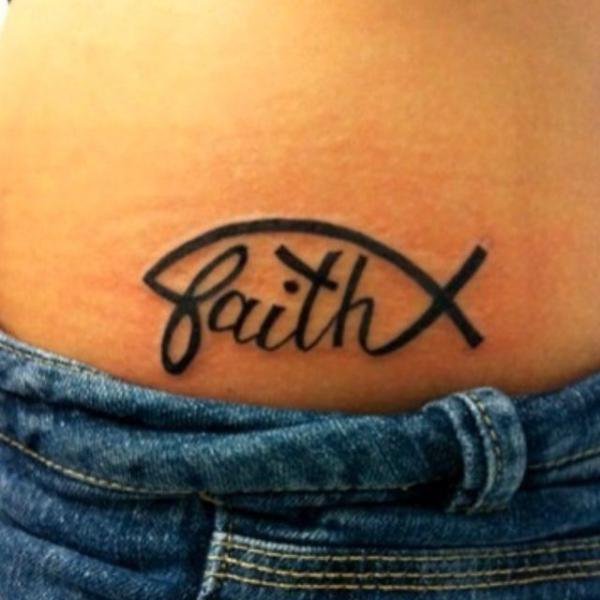 Ichthys with word faith christian tattoo
