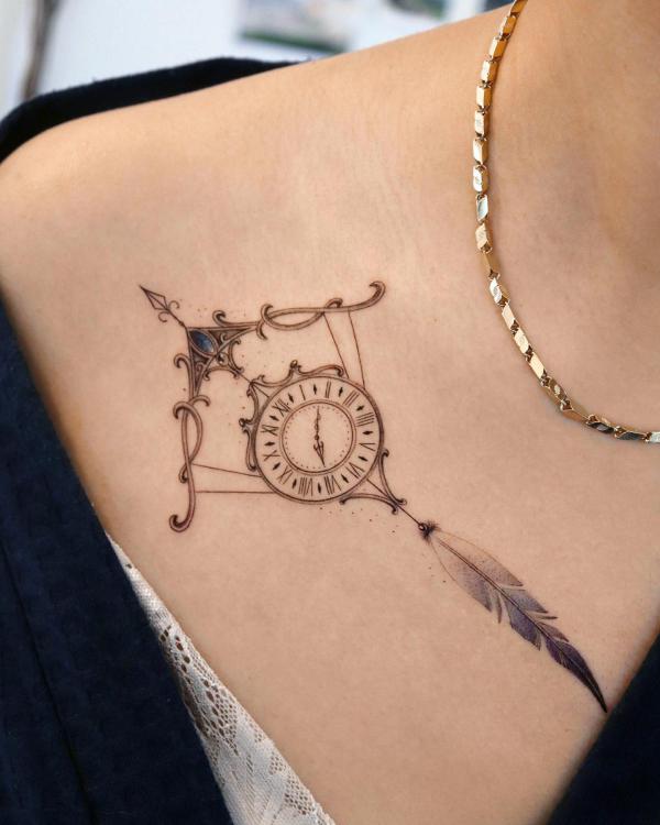 Jewelry sagittarius clock clavicle tattoo