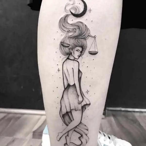 Lady libra with moon and stars tattoo