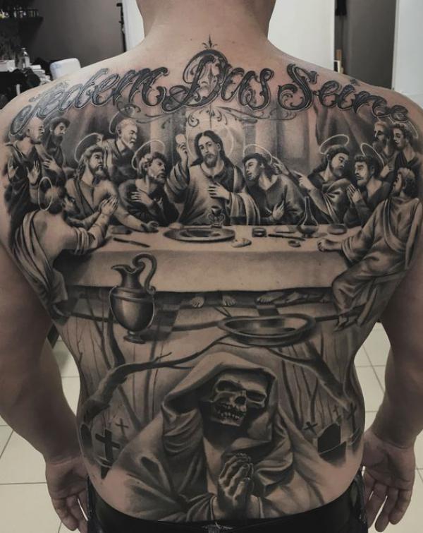 Last Supper and skeleton tattoo