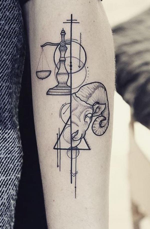 Libra and Aries forearm tattoo
