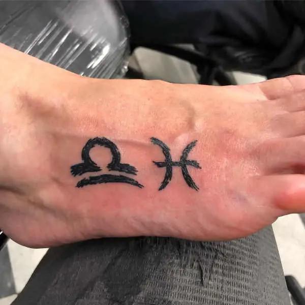 Libra and Pisces sign foot tattoo