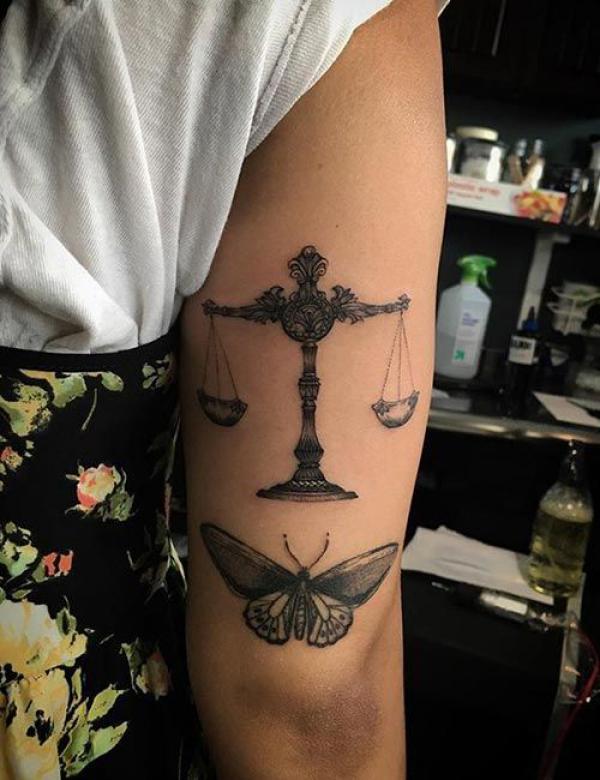 Libra and butterfly tattoo