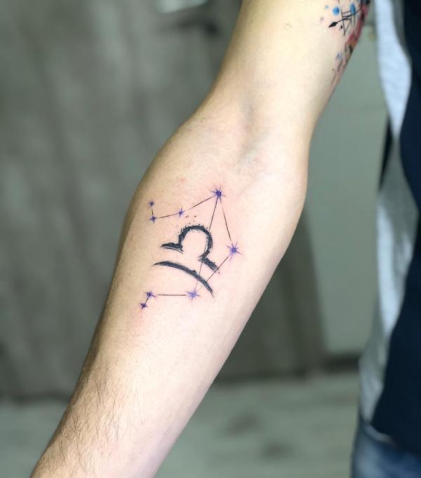 Libra and constellation forearm tattoo