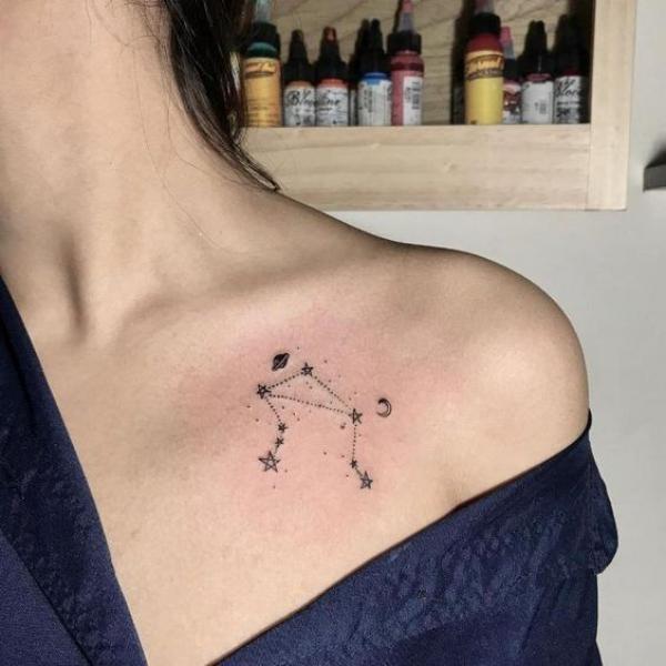 Libra constellation clavicle tattoo