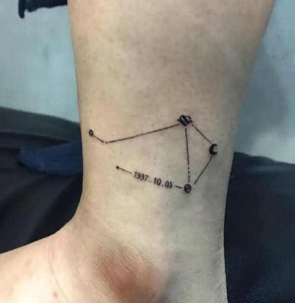 Libra constellation map ankle tattoo