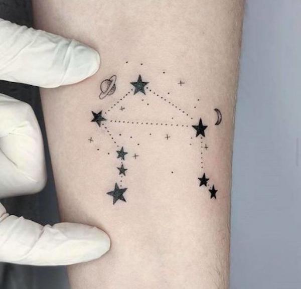 Libra constellation map with planet moon and stars tattoo