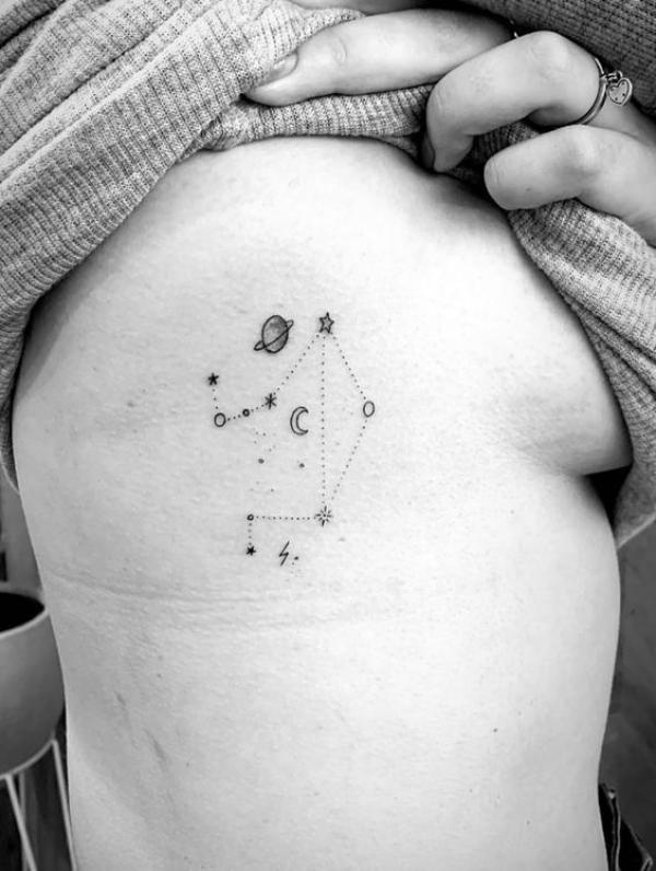 Libra constellation with moon and stars tattoo