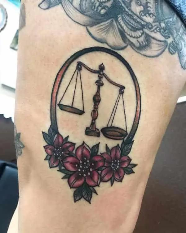 Libra frame with flower tattoo
