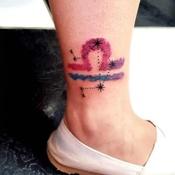 Libra sign and constellation ankle tattoo
