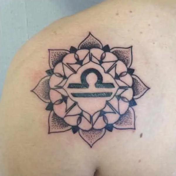 Mandala Libra shoulder tattoo