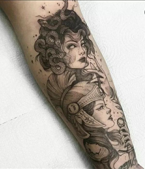 Medusa and Athena tattoo