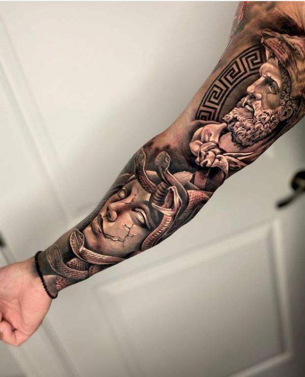 Medusa and Zeus tattoo sleeve
