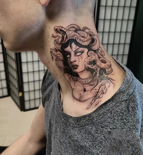 Medusa neck tattoo