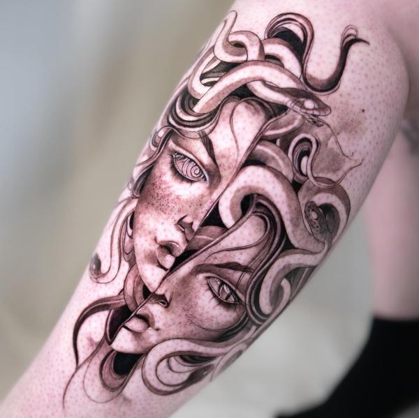 Medusa spit face tattoo