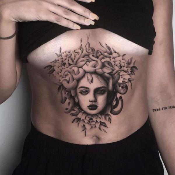 Medusa underboob tattoo