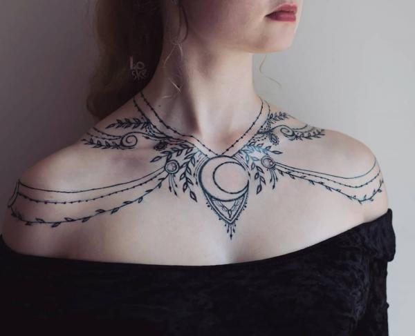 Ruby & Diamond Necklace | Jewelry Tattoo Design