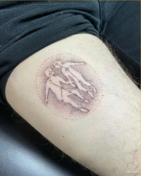 Negative space Gemini twin with constellation tattoo