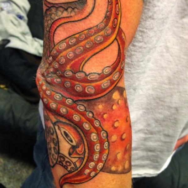 Neo traditional elbow octopus tattoo