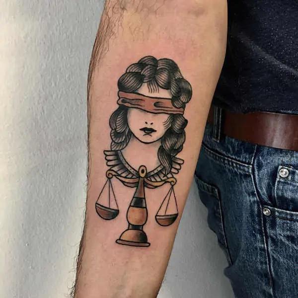 Neo traditional lady libra tattoo