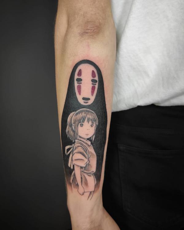 No Face and Chihiro outer forearm tattoo