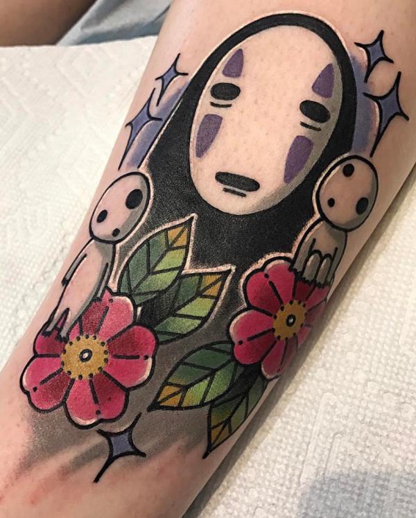 No Face and Kodama with flowers tattoo