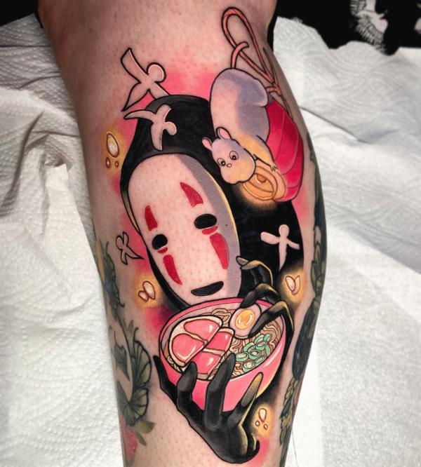 No Face calf tattoo