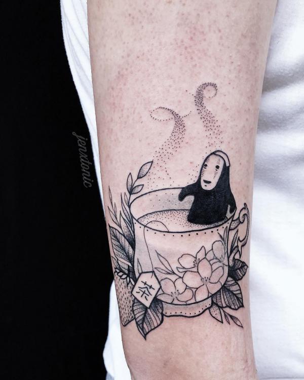 No Face in tea cup tattoo