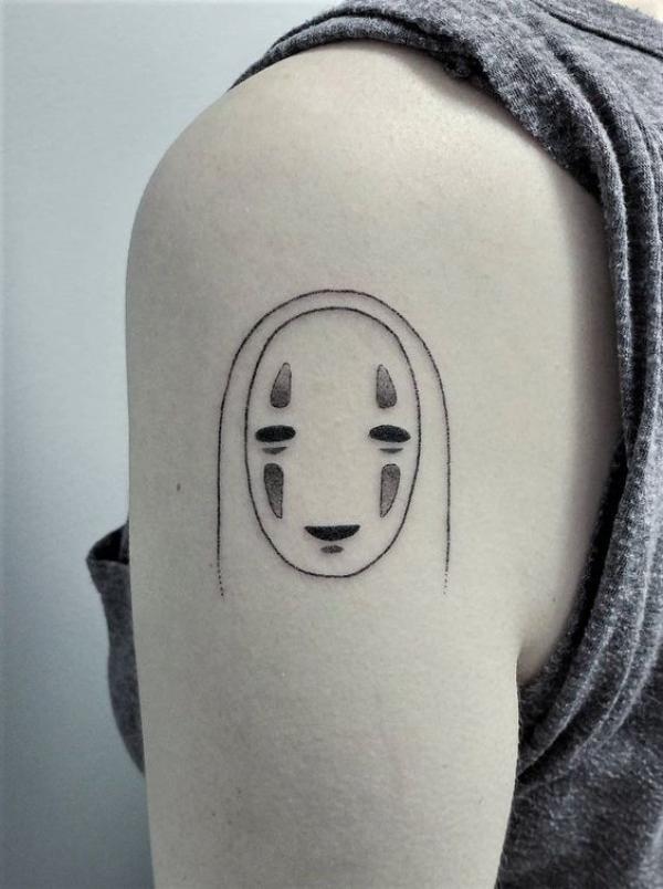 No Face line work tattoo