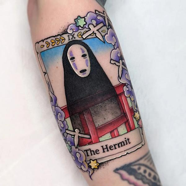 No Face stamp with word The Hermit tattoo