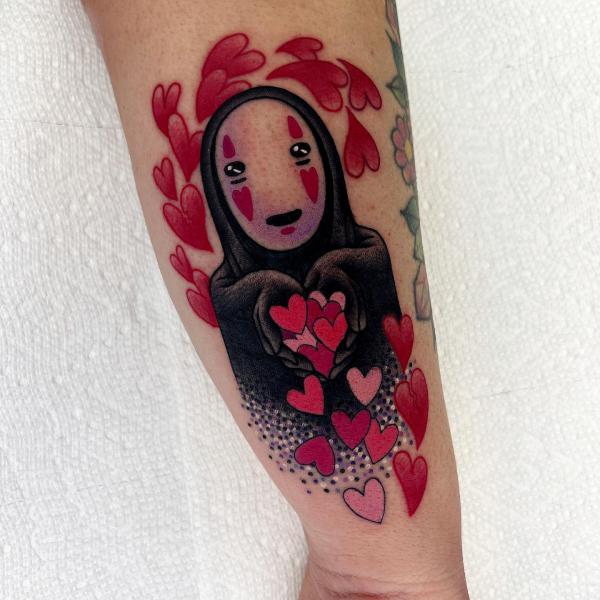 No Face with hearts flower tattoo