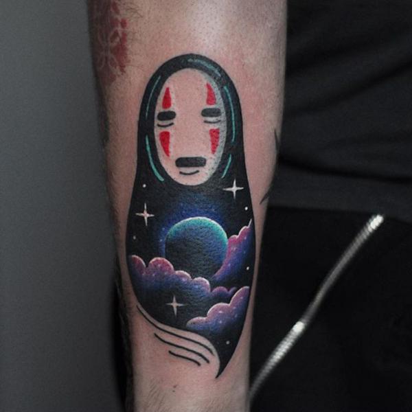 No Face with moon and stars tattoo