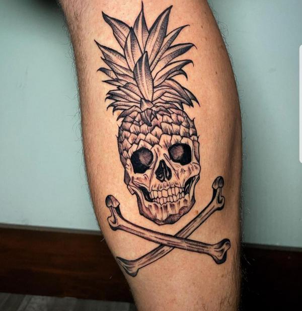 Pineapple Skull and crossbones tattoo