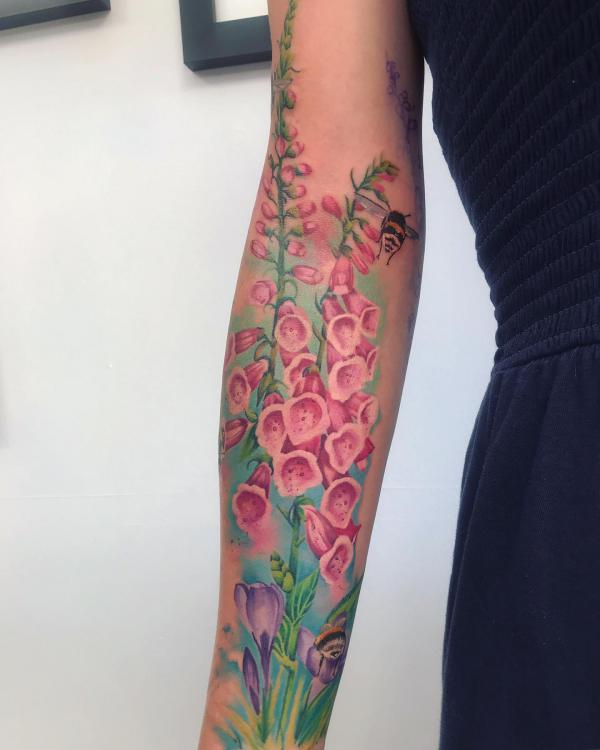 Pink foxglove tattoo