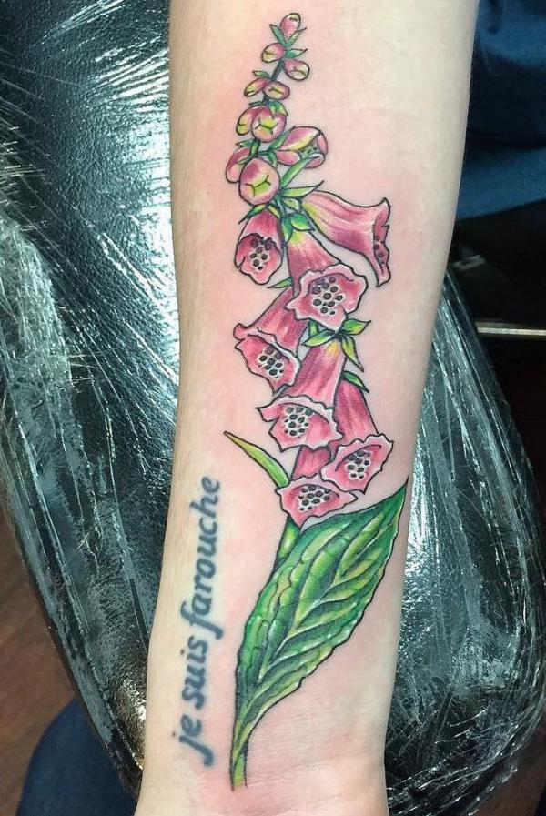 Vintage foxglove and lady slipper tattoo
