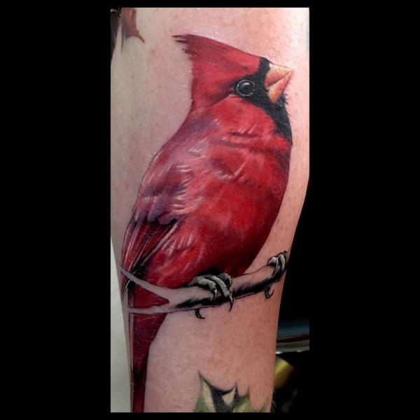 Realistic single cardinal forearm tattoo