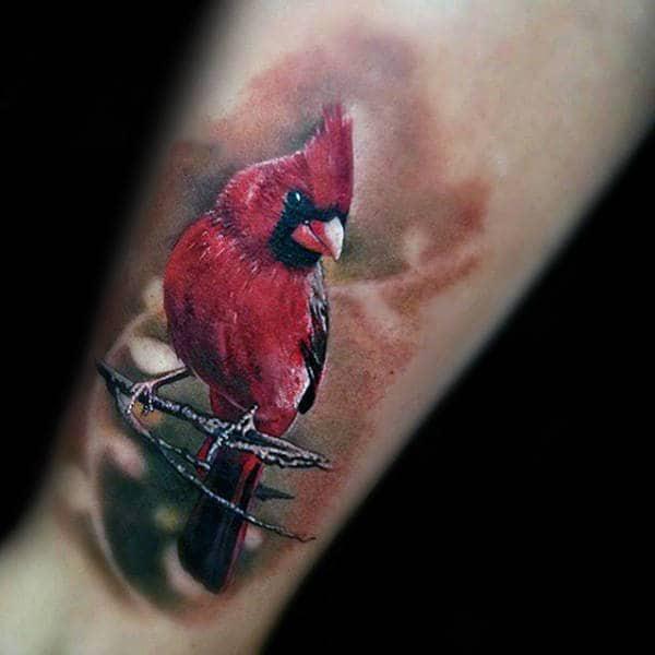 Realistic single cardinal tattoo