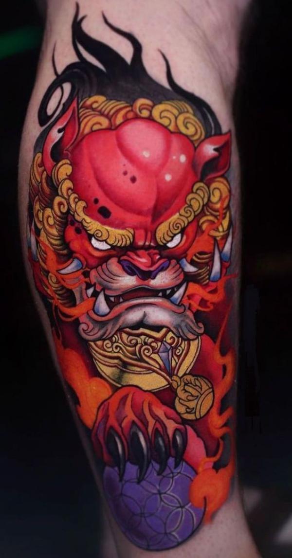 Red Foo dog tattoo