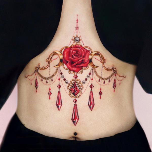 Rose with jewelry ornament pendant sterm tattoo