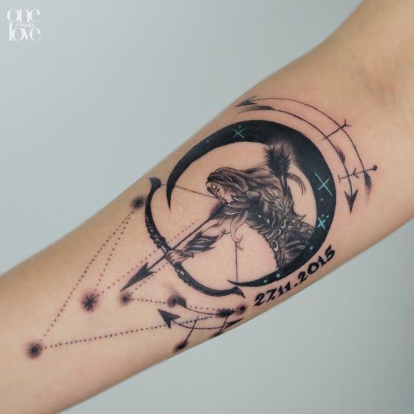 Sagittarius Archer with crescent moon tattoo