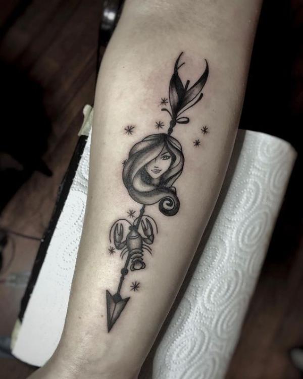 Sagittarius arrow with virgo and scorpio tattoo