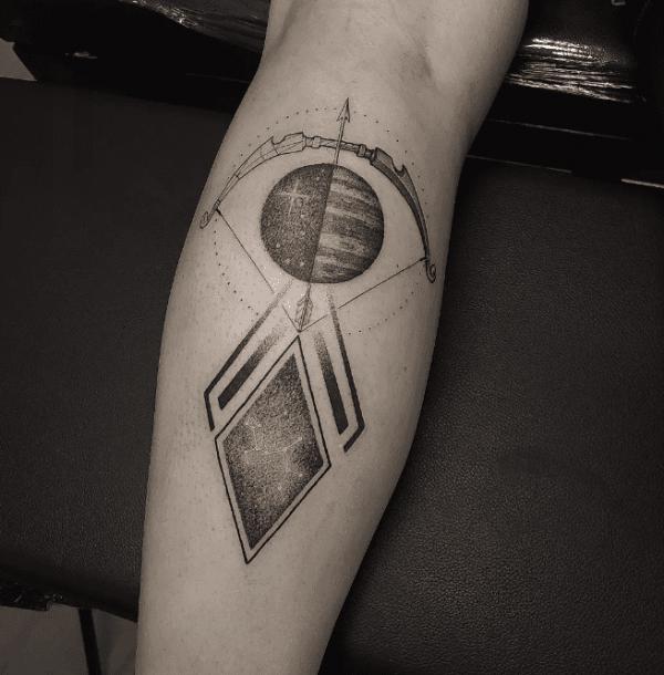 Sagittarius bow and arrow with Jupiter tattoo