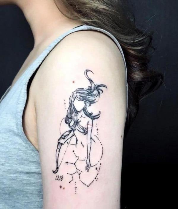 Sagittarius girl with Constellation tattoo