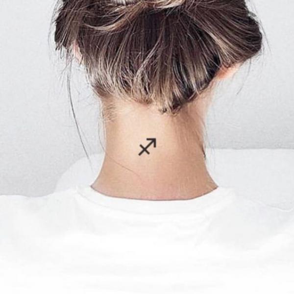 Sagittarius glyph neck tattoo