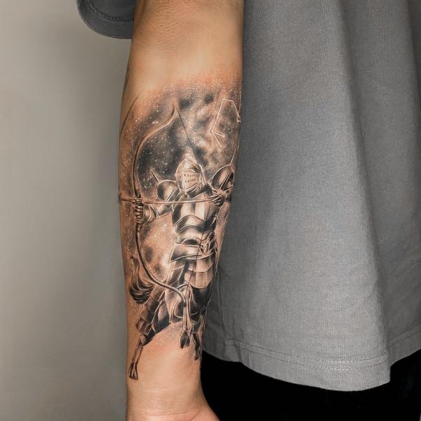 Sagittarius warrior forerm tattoo